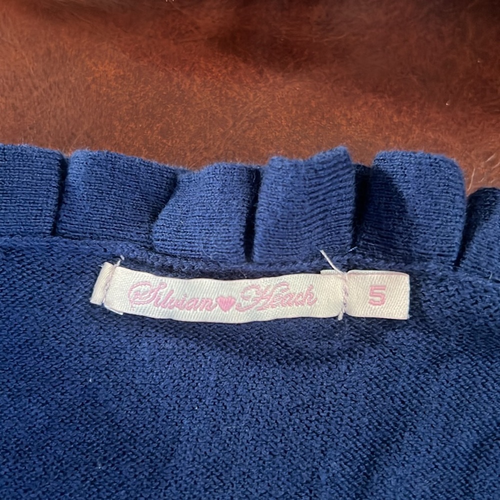 Navy Blue Ruffled Cardigan - Picture 3 of 5